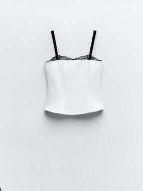 ZARA White Corset Camisole with Black Lace